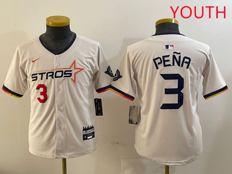 Youth Houston Astros #3 Pena Cream Three generations Joint Name 2025 Nike MLB Jersey style 4118